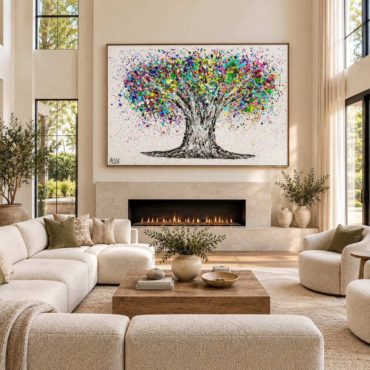 Tree Of Life Colorful Life canvas wall art, living fireplace room mockup