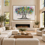 Tree Of Life Colorful Life canvas wall art, living fireplace room mockup