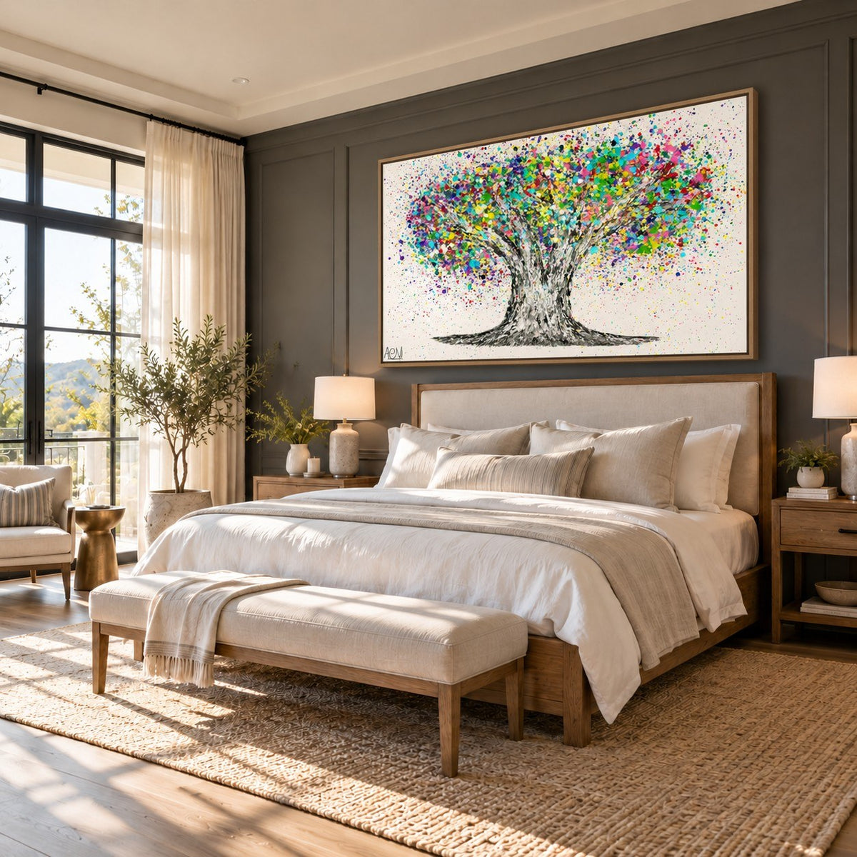 Tree Of Life Colorful Life canvas wall art, bedroom charcoal room mockup