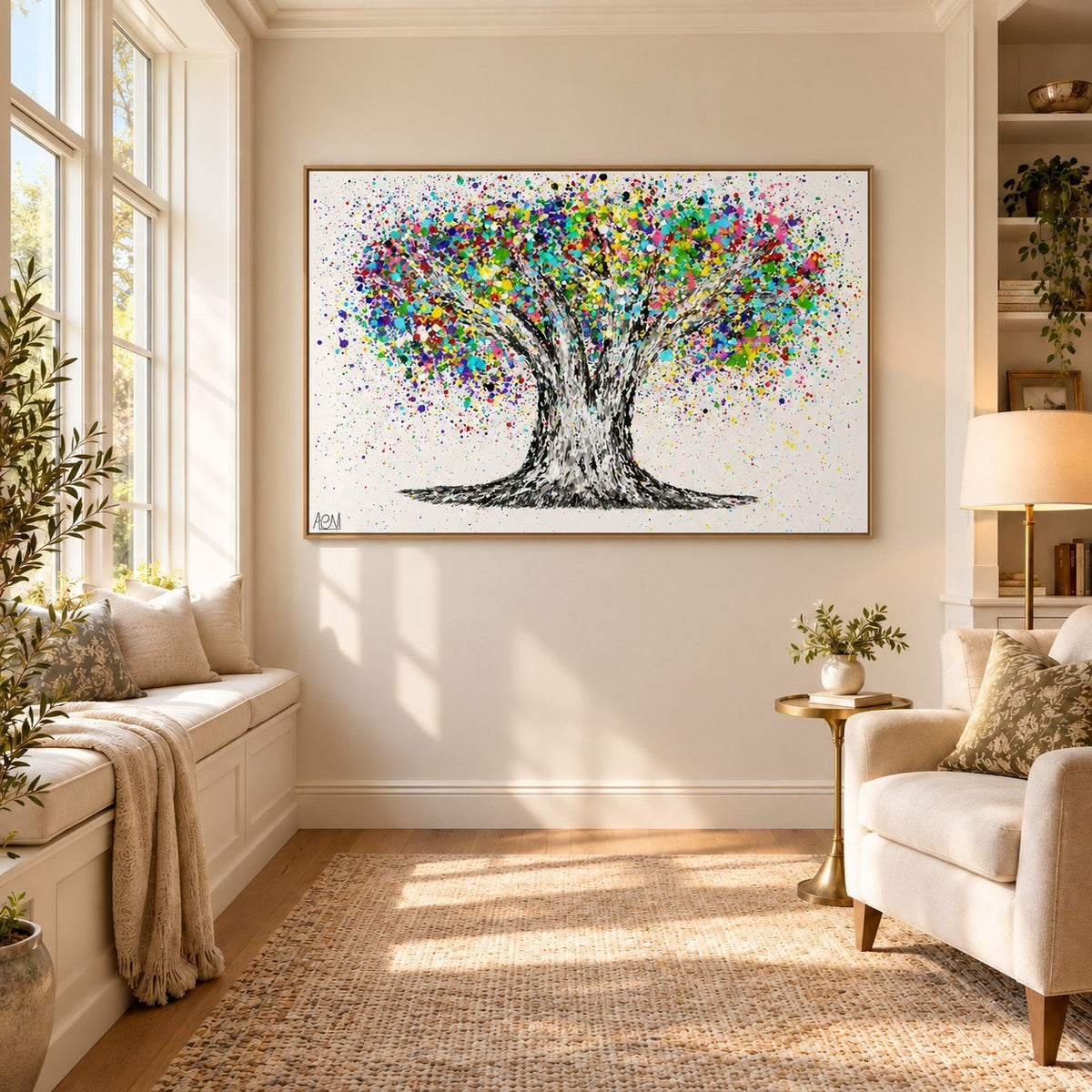 Tree Of Life Colorful Life canvas wall art, readingnook bright room mockup