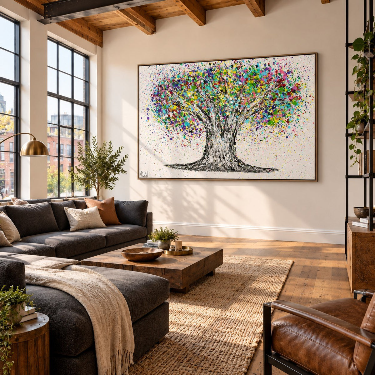 Tree Of Life Colorful Life canvas wall art, loft industrial room mockup
