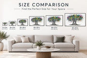 Tree Of Life Colorful Life canvas wall art size comparison chart