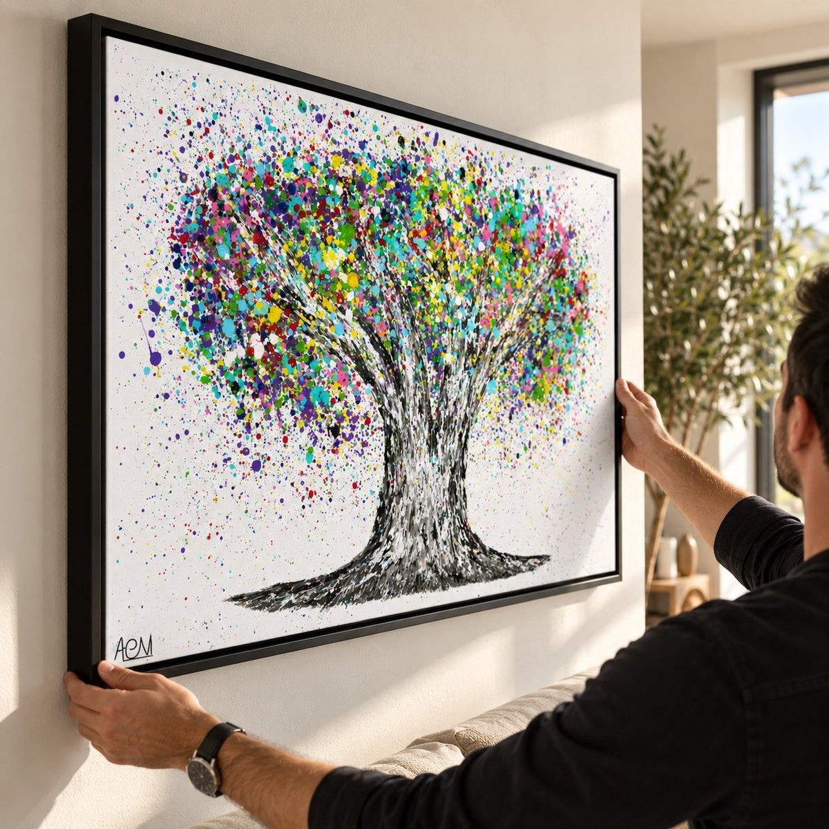 Tree Of Life Colorful Life canvas wall art being hung
