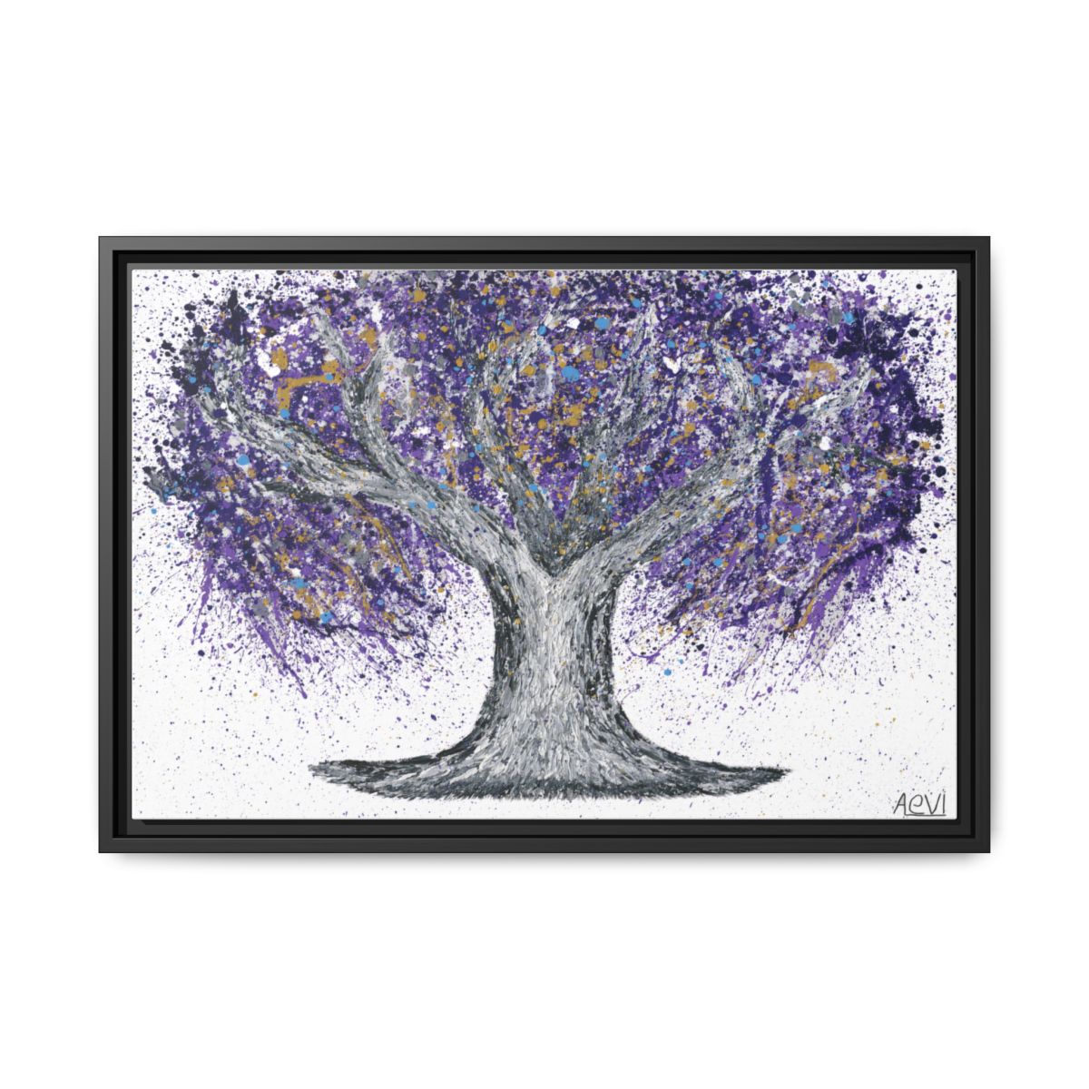 Tree Of Life Gentle Purple framed canvas print, black frame