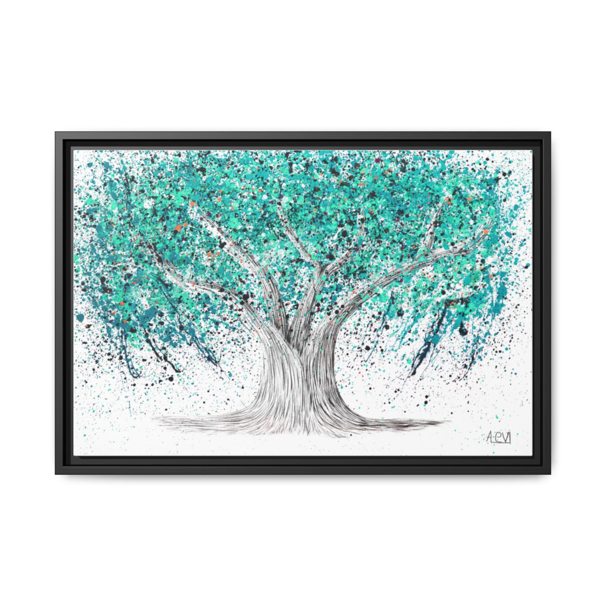 TREE OF LIFE - Turquoise Tranquility framed canvas print, black frame