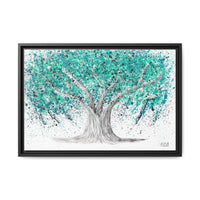 TREE OF LIFE - Turquoise Tranquility framed canvas print, black frame