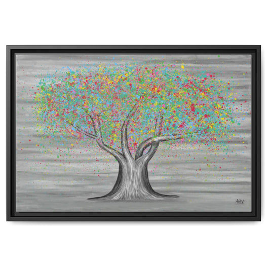 Tree Of Happiness Colorful Fruits framed canvas print by Albert Levi