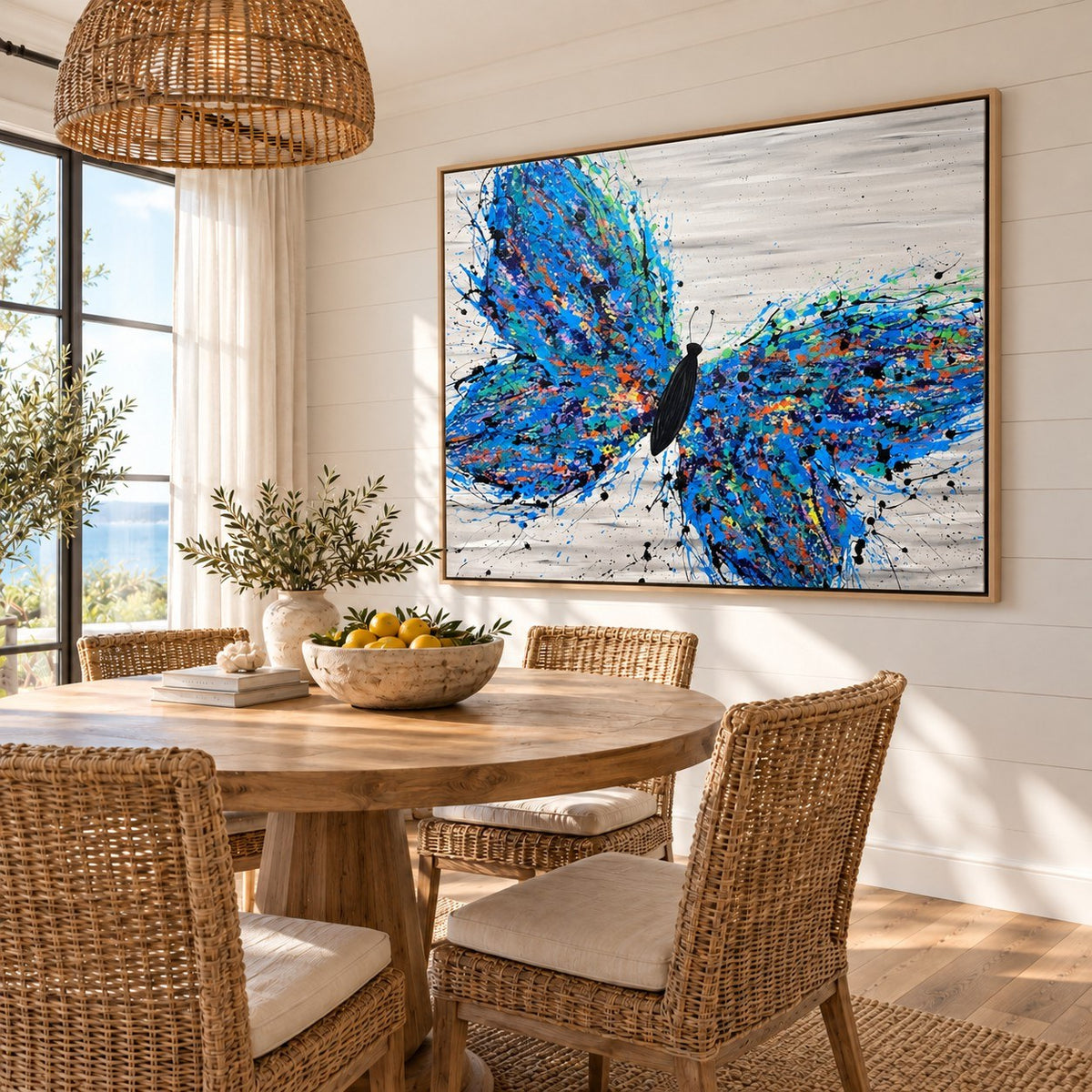 Wild Butterfly canvas wall art, coastal dining room mockup