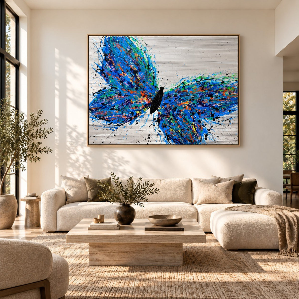 Wild Butterfly canvas wall art, modern living white room mockup