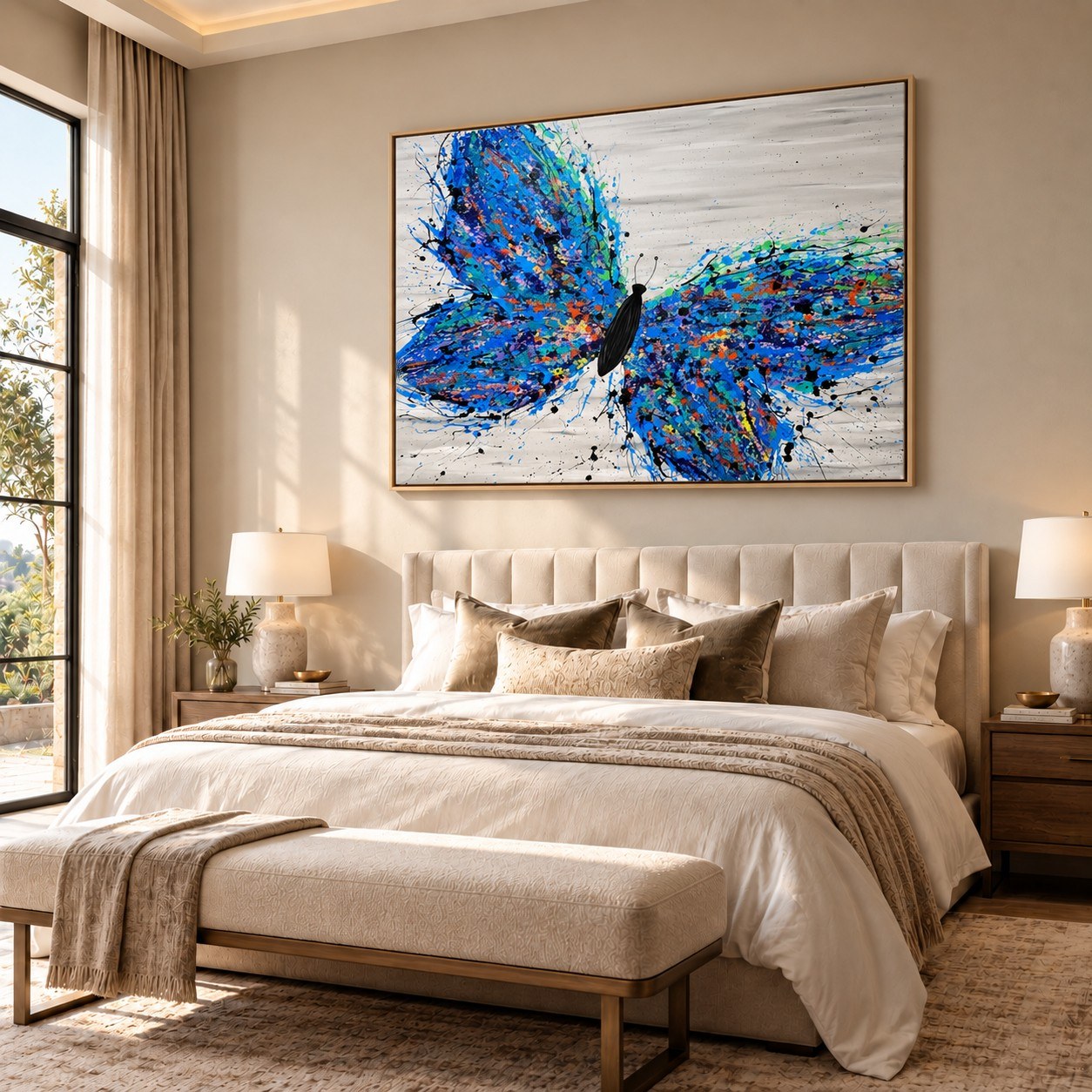 Wild Butterfly canvas wall art, master bedroom warm room mockup