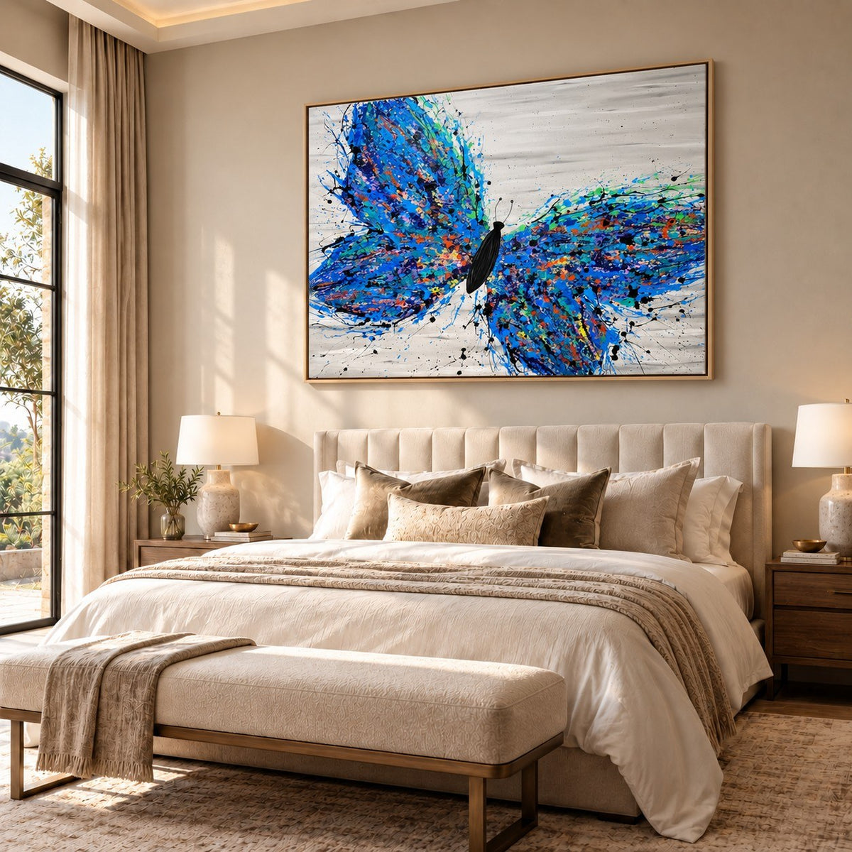 Wild Butterfly canvas wall art, master bedroom warm room mockup