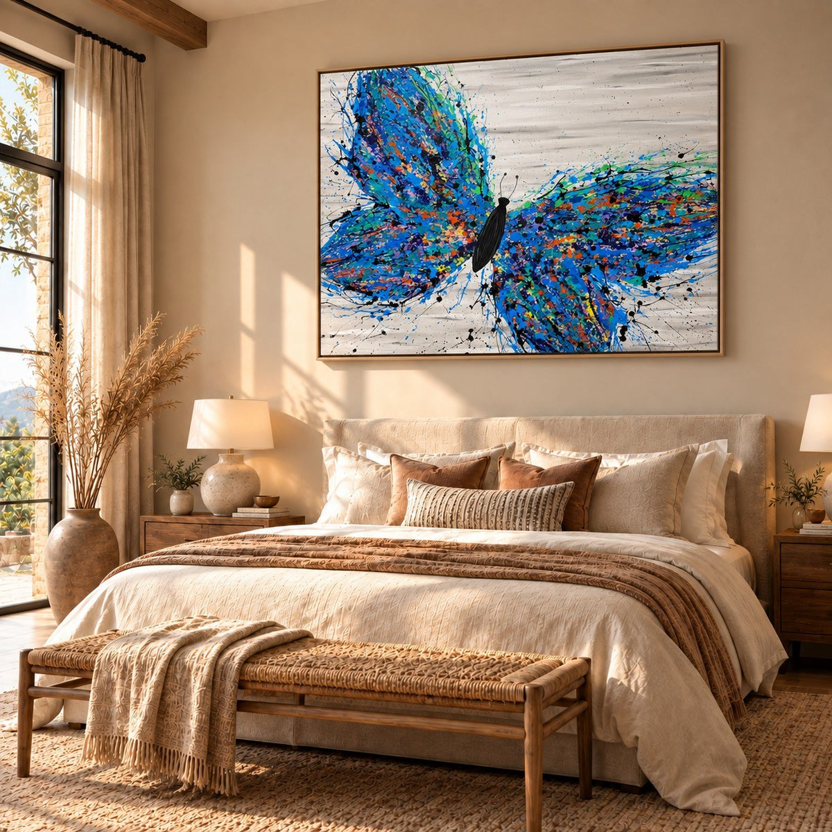 Wild Butterfly canvas wall art, bedroom boho sand room mockup